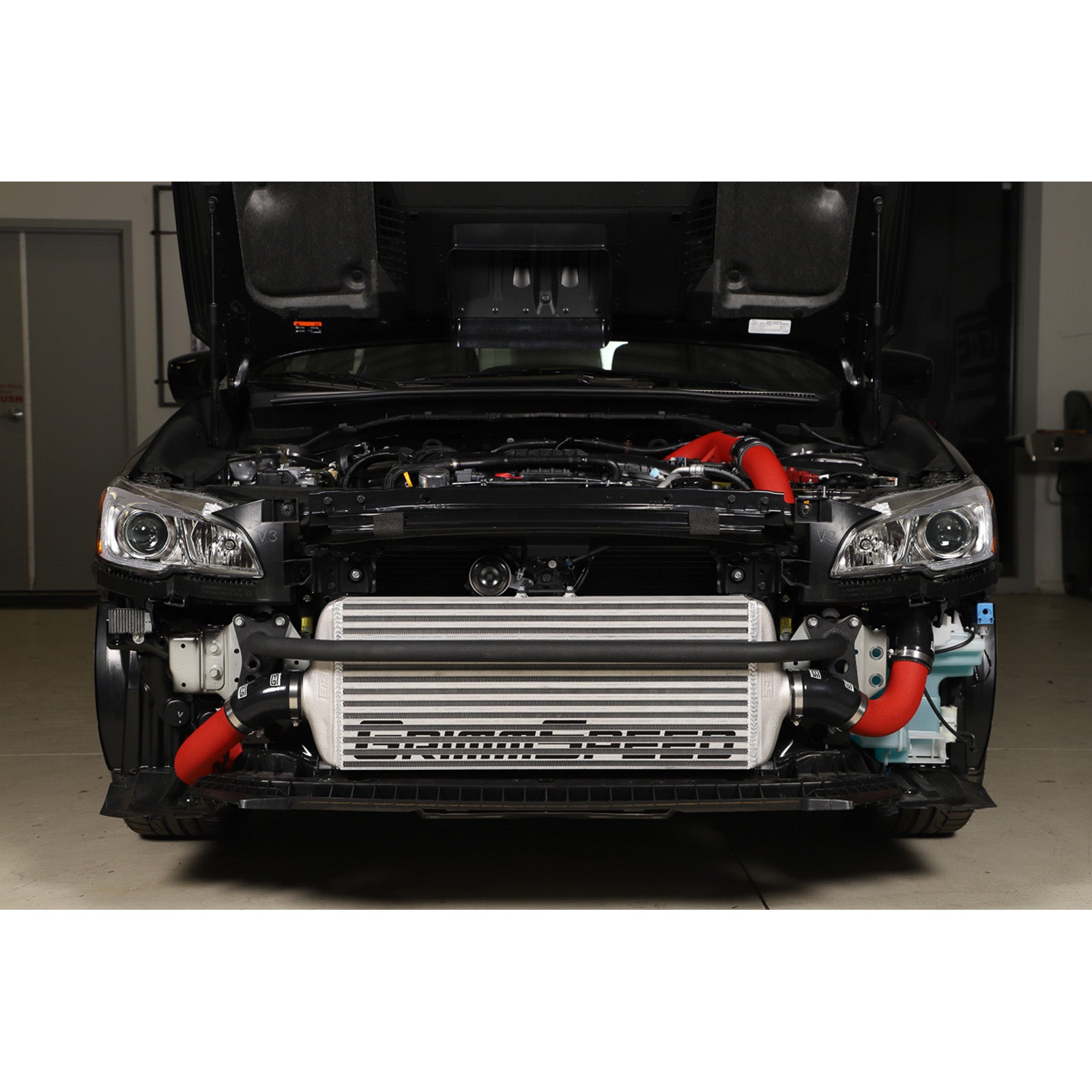GrimmSpeed Front Mount Intercooler Kit - Raw Core with Red Piping - 2015-21 Subaru WRX