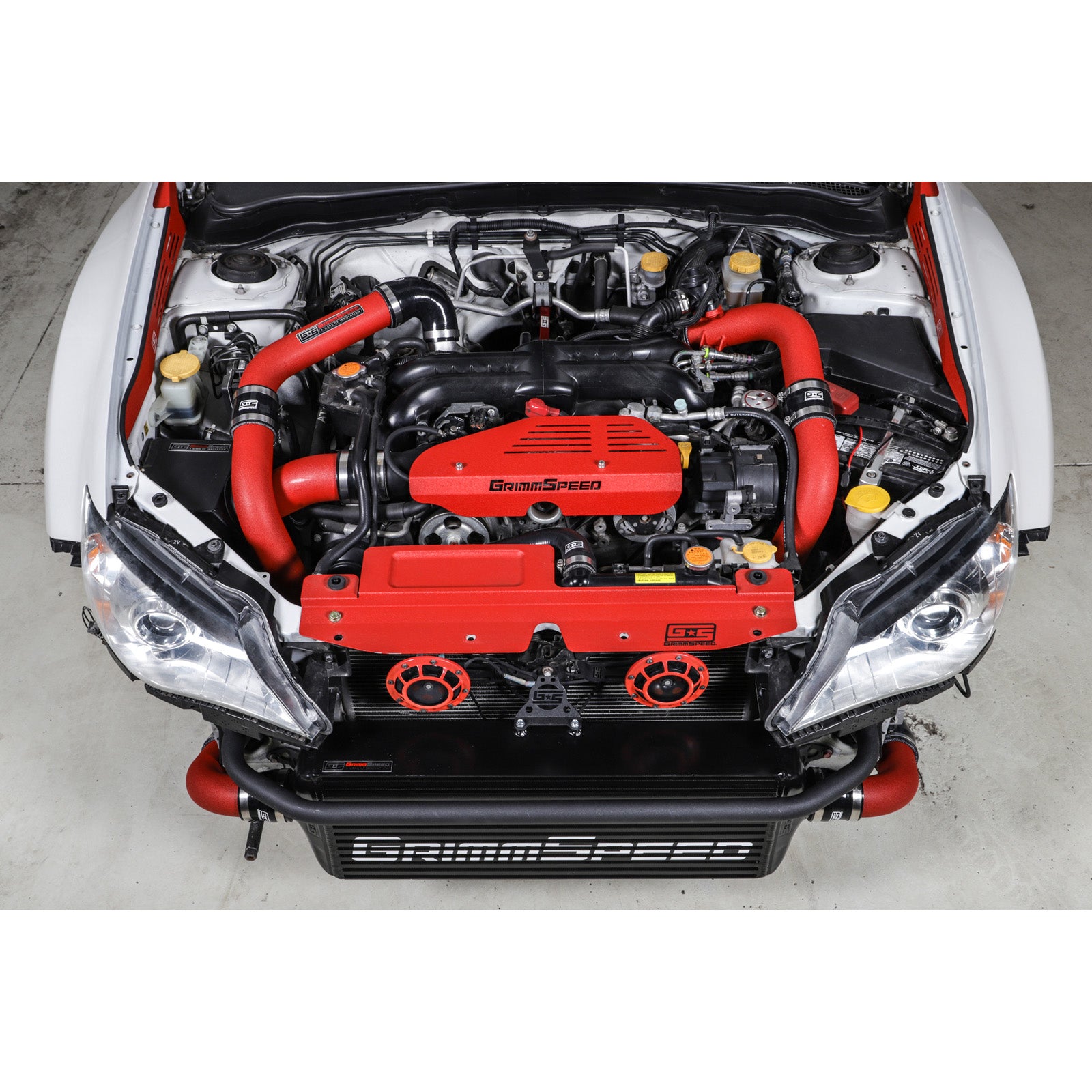 GrimmSpeed Front Mount Intercooler Kit - Black Core with Red Piping - 2008-14 Subaru WRX