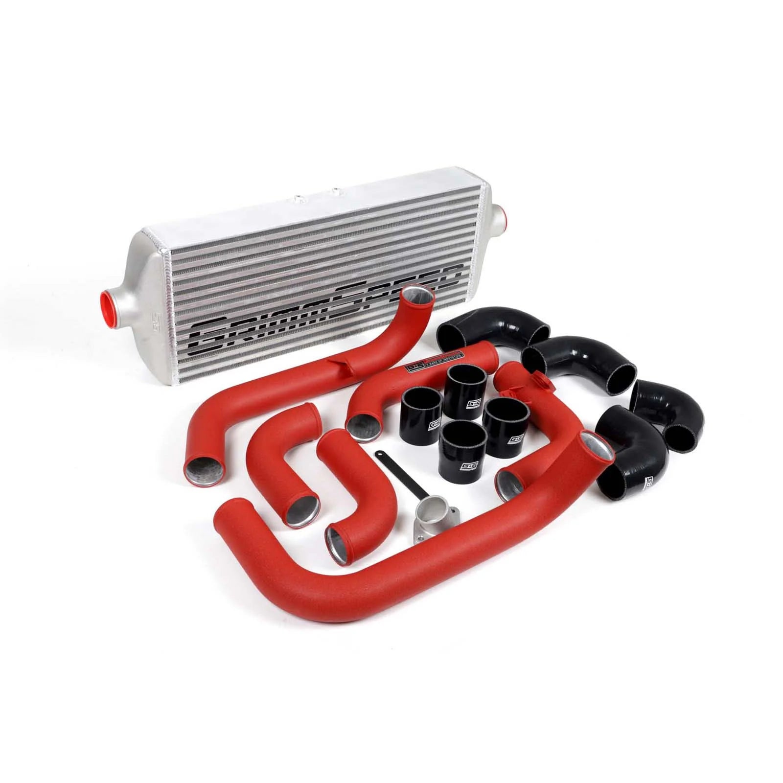 GrimmSpeed Front Mount Intercooler Kit - Raw Core with Red Piping - 2008-14 Subaru WRX