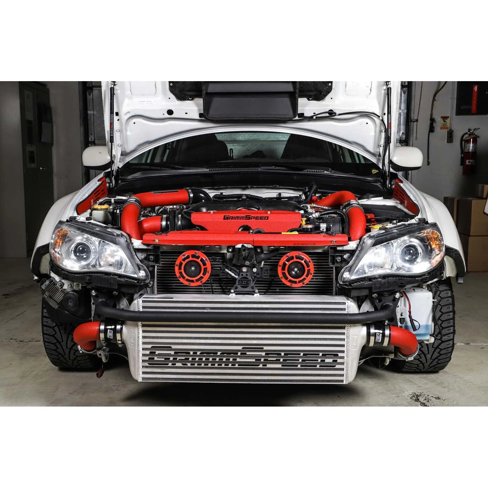 GrimmSpeed Front Mount Intercooler Kit - Raw Core with Red Piping - 2008-14 Subaru WRX