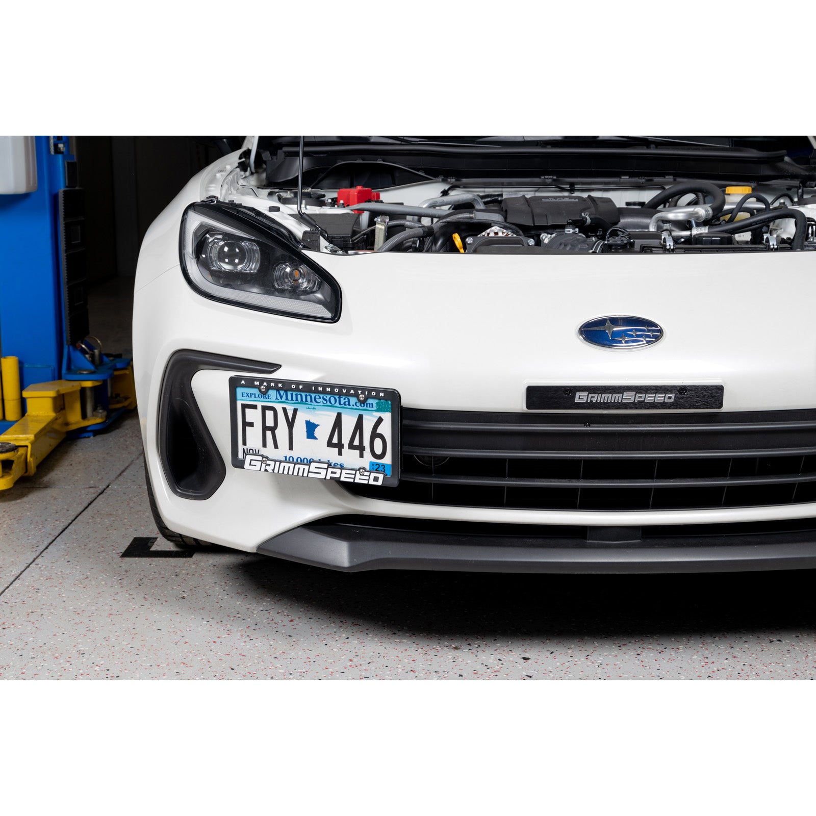 GrimmSpeed License Plate Relocation Kit - 2018+ Subaru WRX, 2018-21 Subaru STI, 2013+ Subaru BRZ, 2017+ Toyota 86