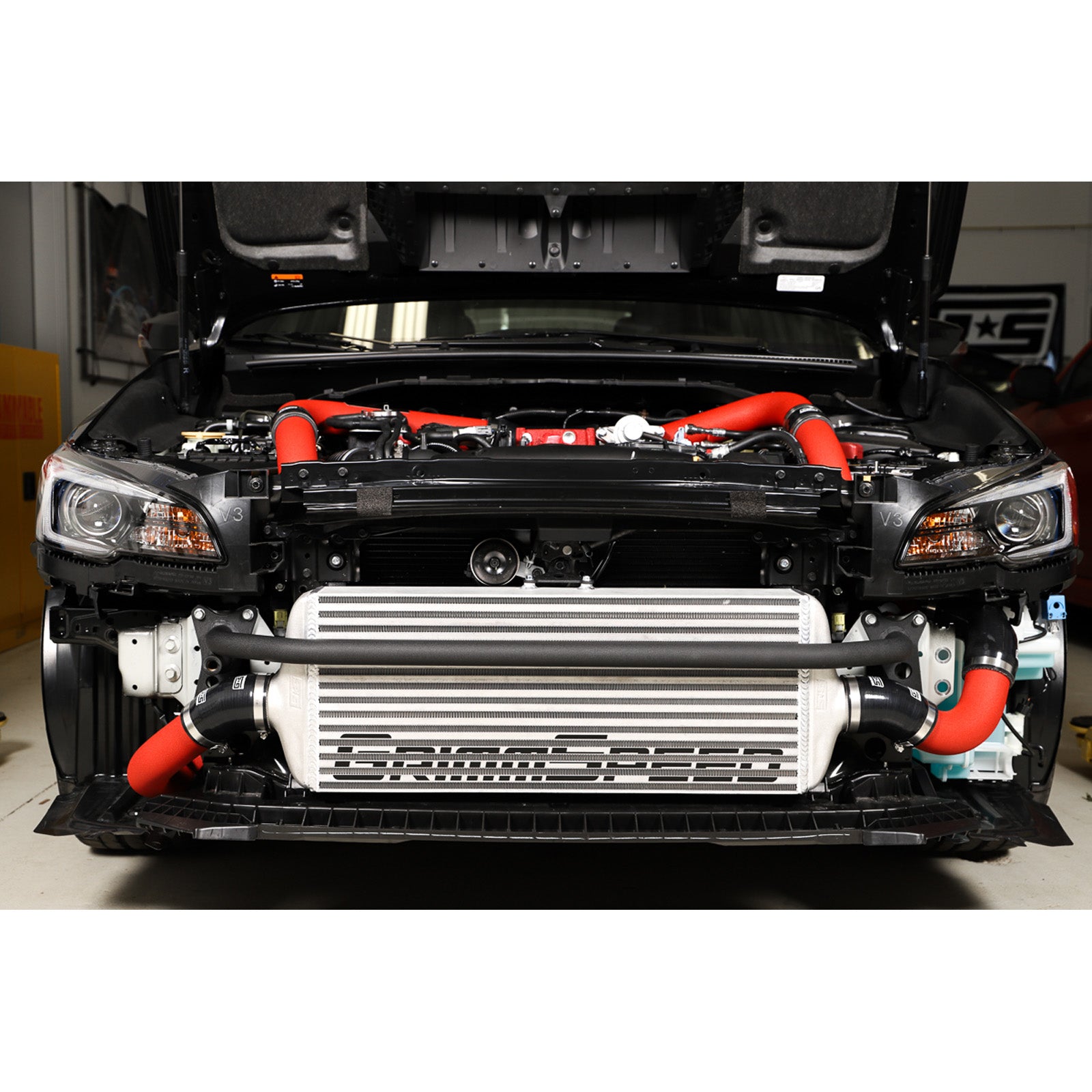 GrimmSpeed Front Mount Intercooler Kit - Raw Core with Red Piping - 2015-21 Subaru STI
