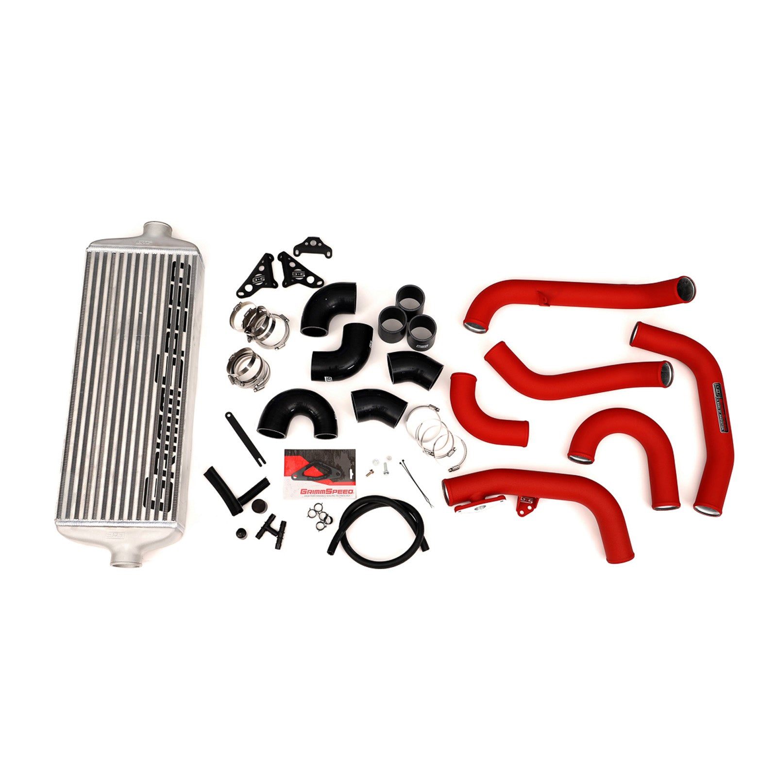 GrimmSpeed Front Mount Intercooler Kit - Raw Core with Red Piping - 2015-21 Subaru STI