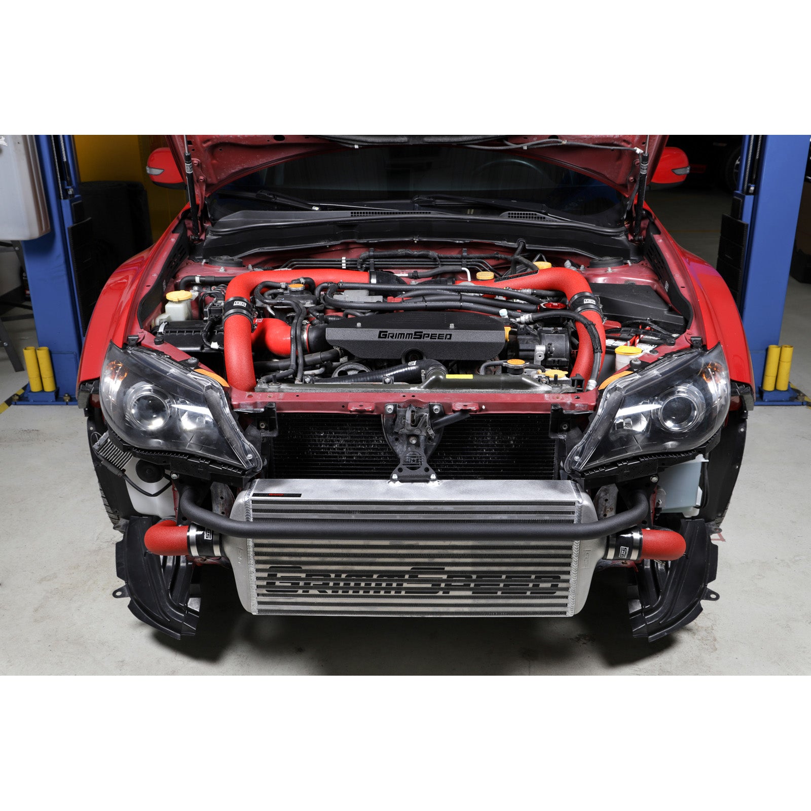GrimmSpeed Front Mount Intercooler Kit - Raw Core with Red Piping - 2008-14 Subaru STI - 0