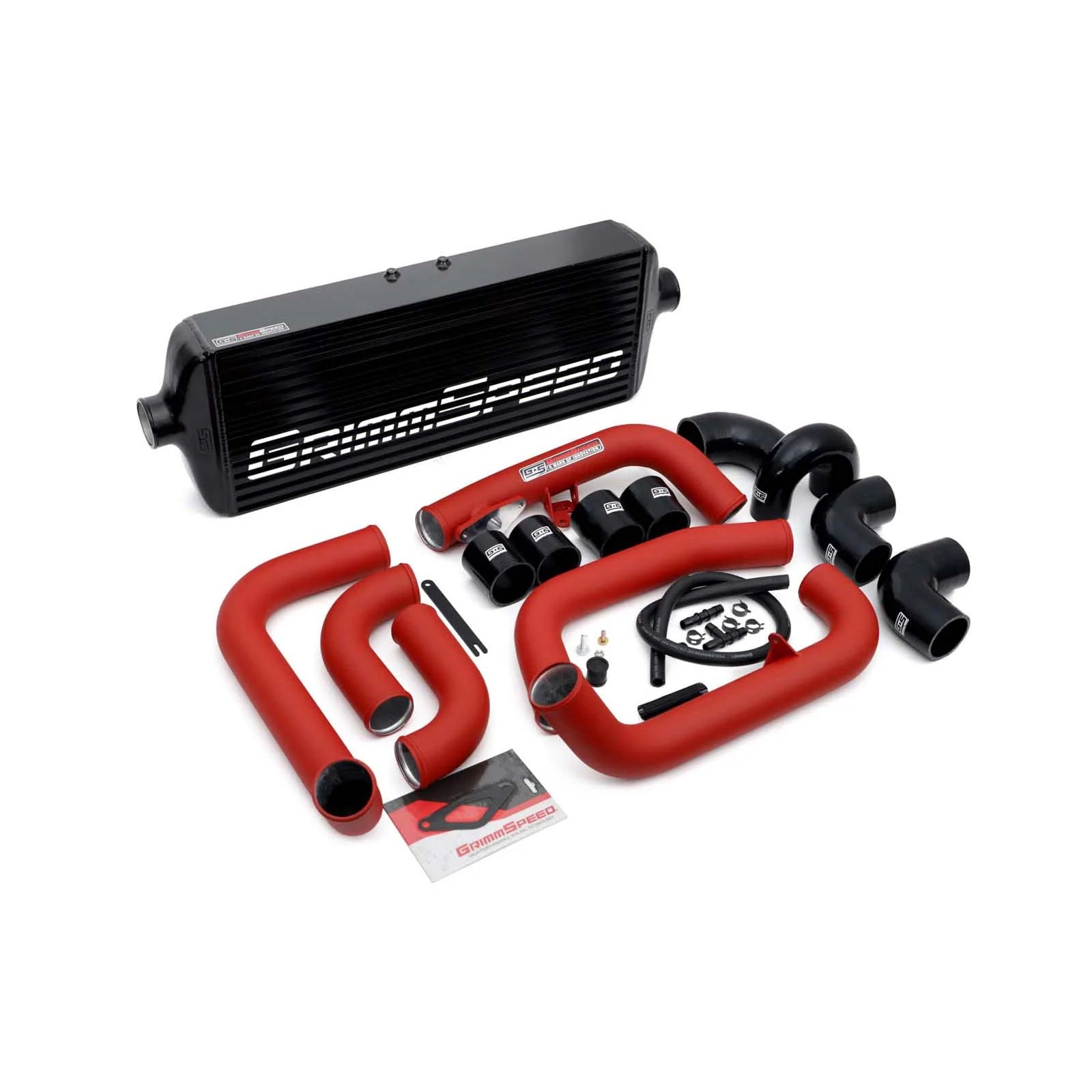 GrimmSpeed Front Mount Intercooler Kit - Black Core with Red Piping - 2008-14 Subaru STI