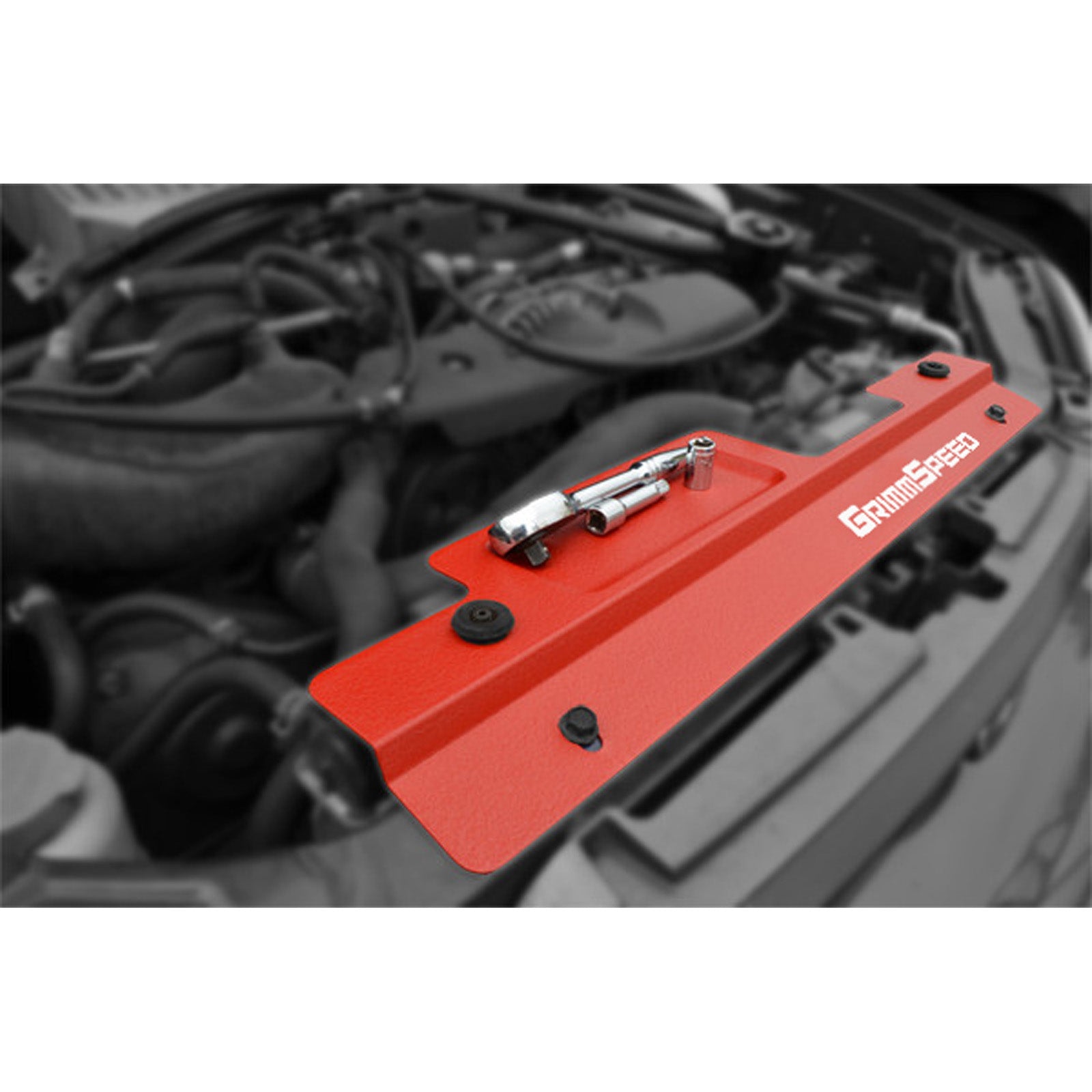 GrimmSpeed Radiator Shroud w/ Tool Tray - Red - 2002-07 Subaru Impreza